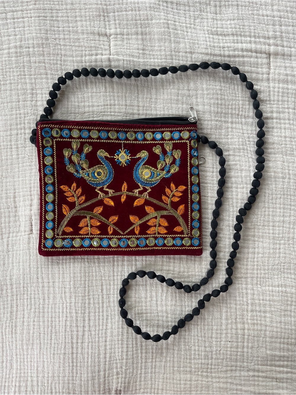 Mirror Peacock Embroidered Crossbody